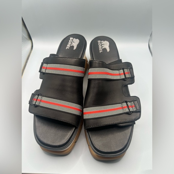 Sorel Joanie III Leather Chunky Platform Slide Sandals Black Gum Size: 11 - Picture 2 of 12